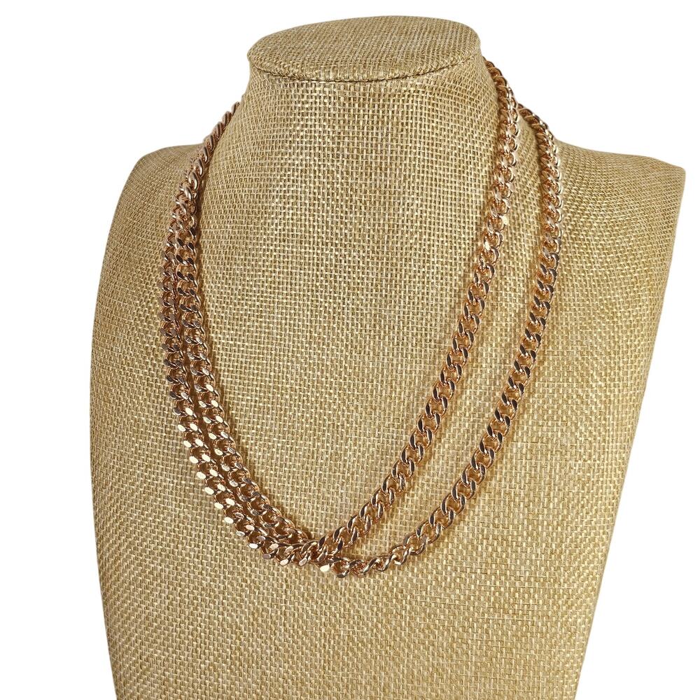 Rose Gold Tone Curb Chain Necklace 36” Long Adjustable Tassel Accent Jewelry